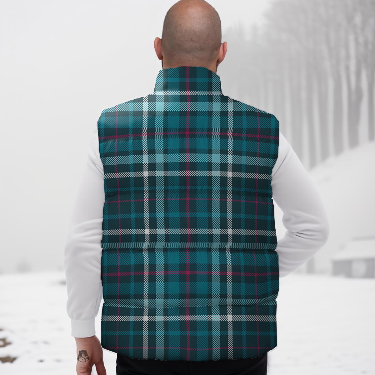 Plaid Teal Print Pattern Down Vest-grizzshop