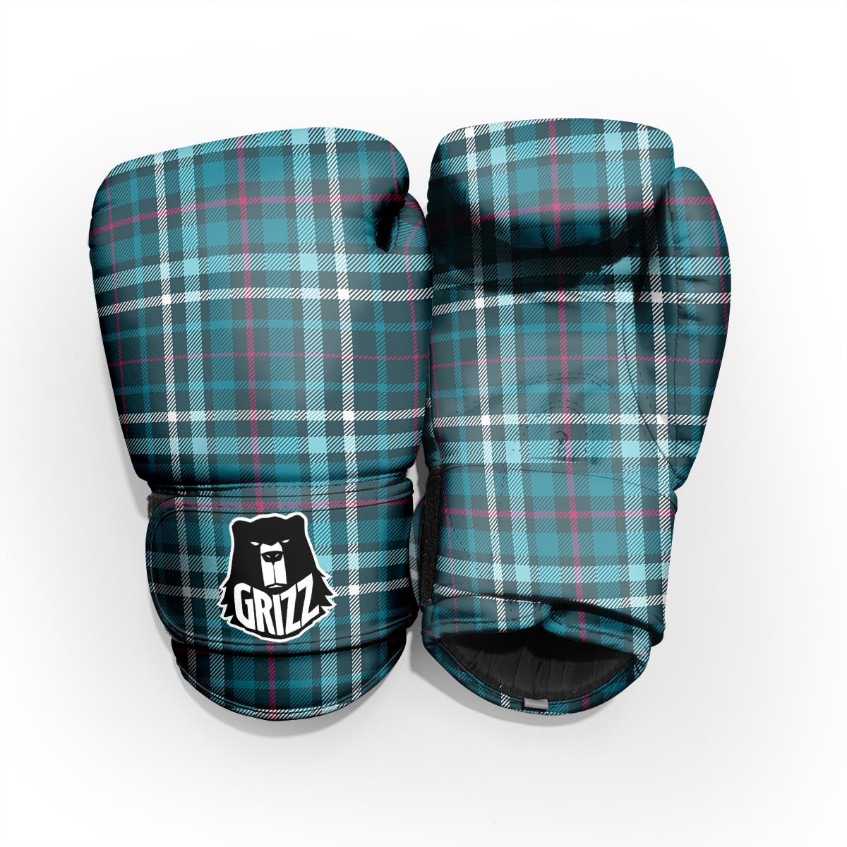 Plaid Teal Print Pattern Sparring Gloves-grizzshop