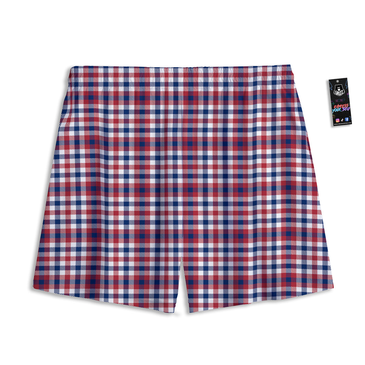 Plaid USA Patriotic Print Pattern Mesh Shorts