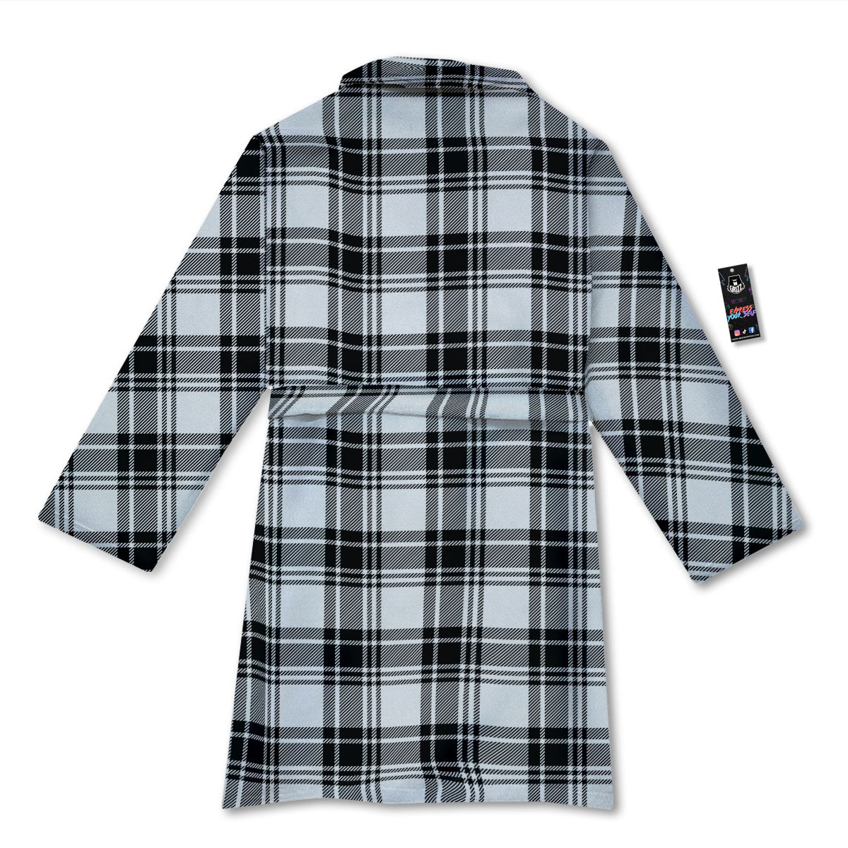 Plaid White And Black Print Pattern Bathrobe-grizzshop