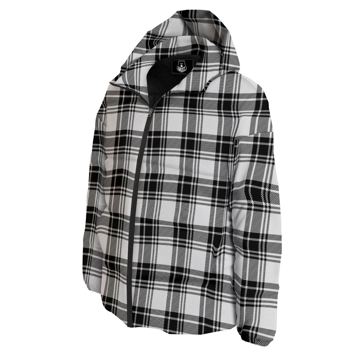 Plaid White And Black Print Pattern Down Jacket-grizzshop