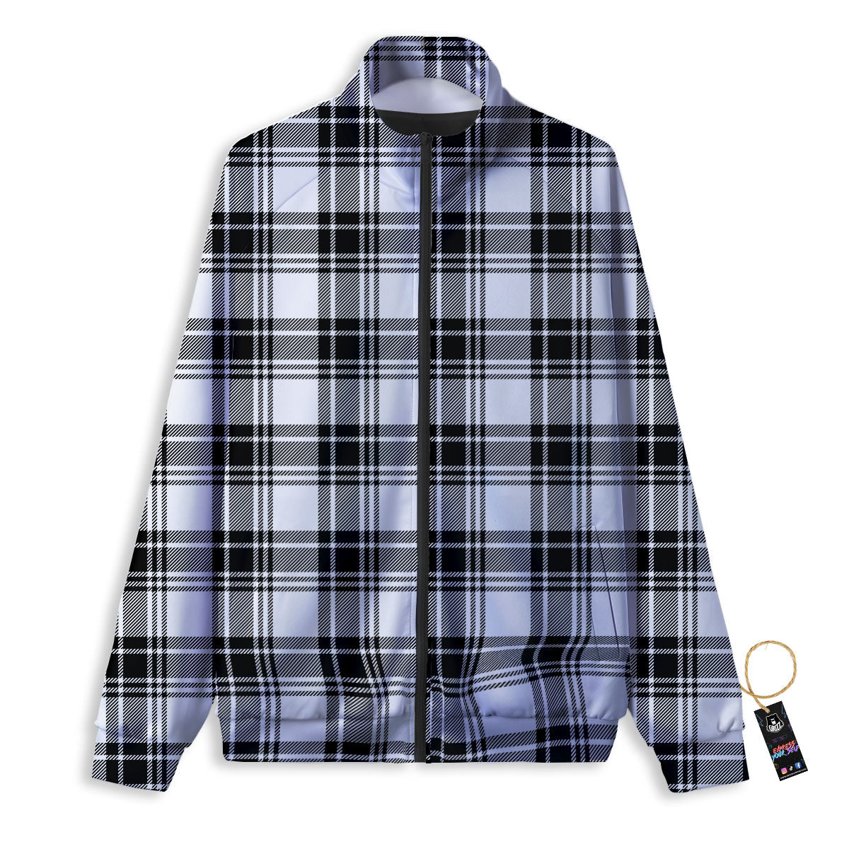 Plaid White And Black Print Pattern Track Jacket-grizzshop