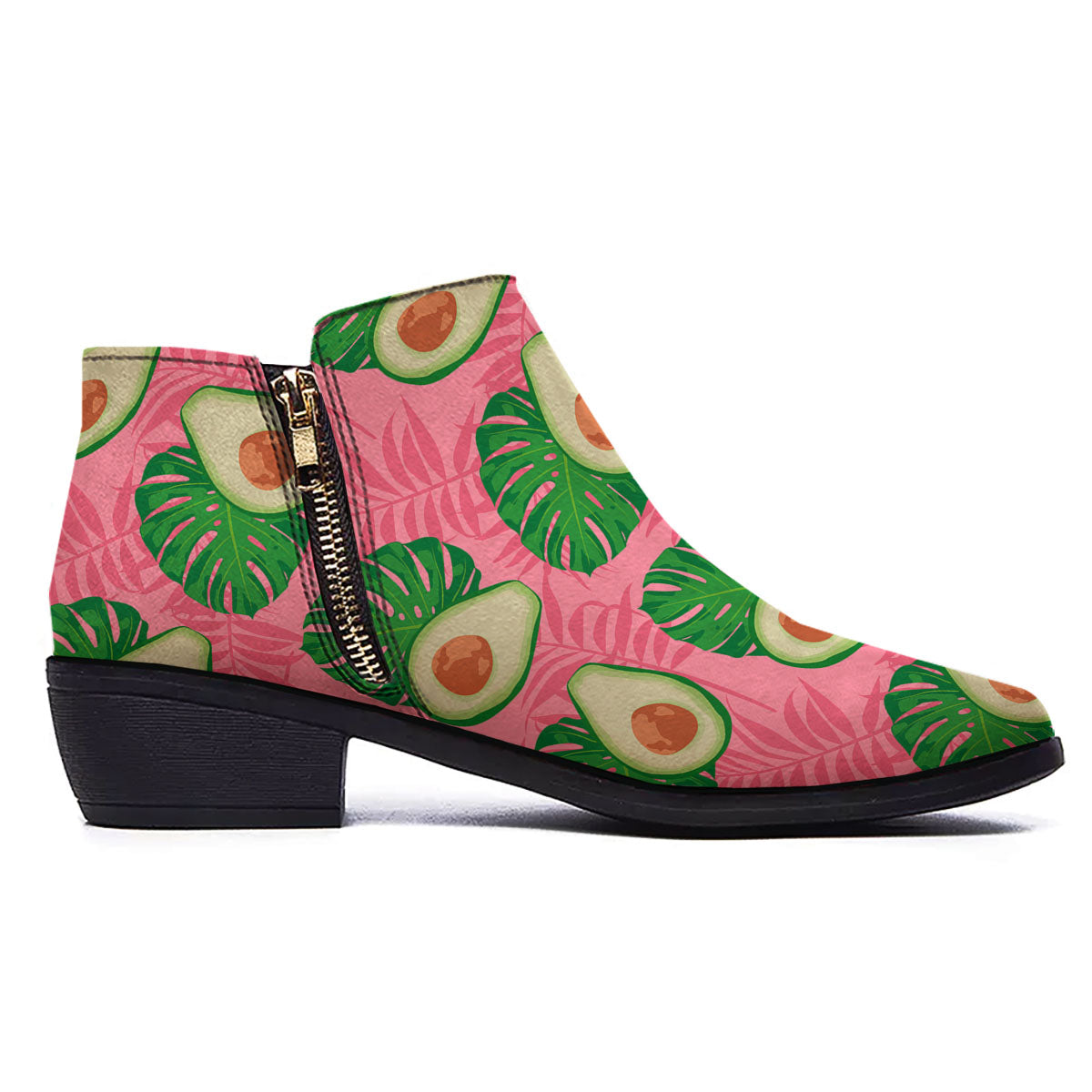 Plam Leaf And Avocado Pink Print Pattern Ankle Boots-grizzshop