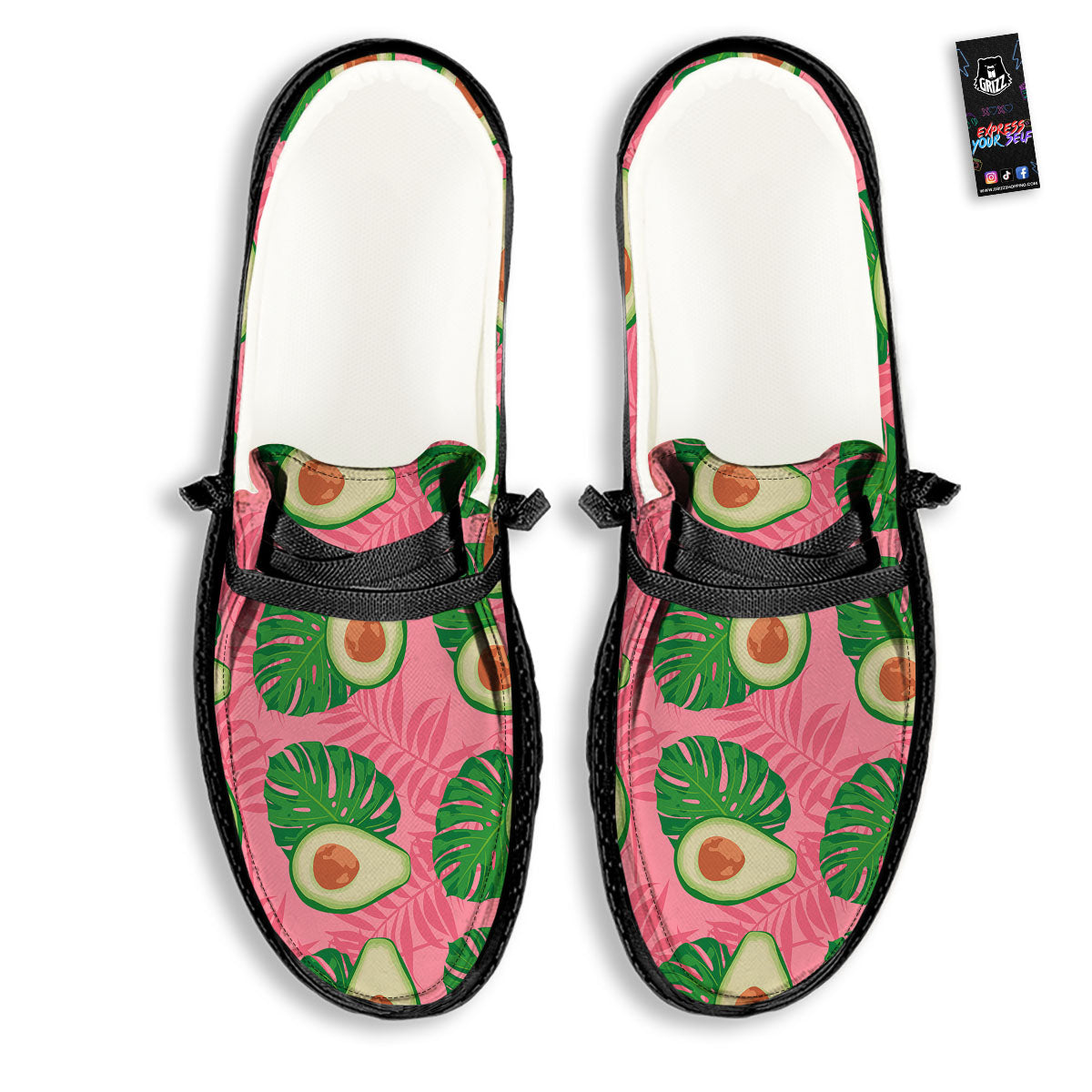 Plam Leaf And Avocado Pink Print Pattern Black Loafers-grizzshop