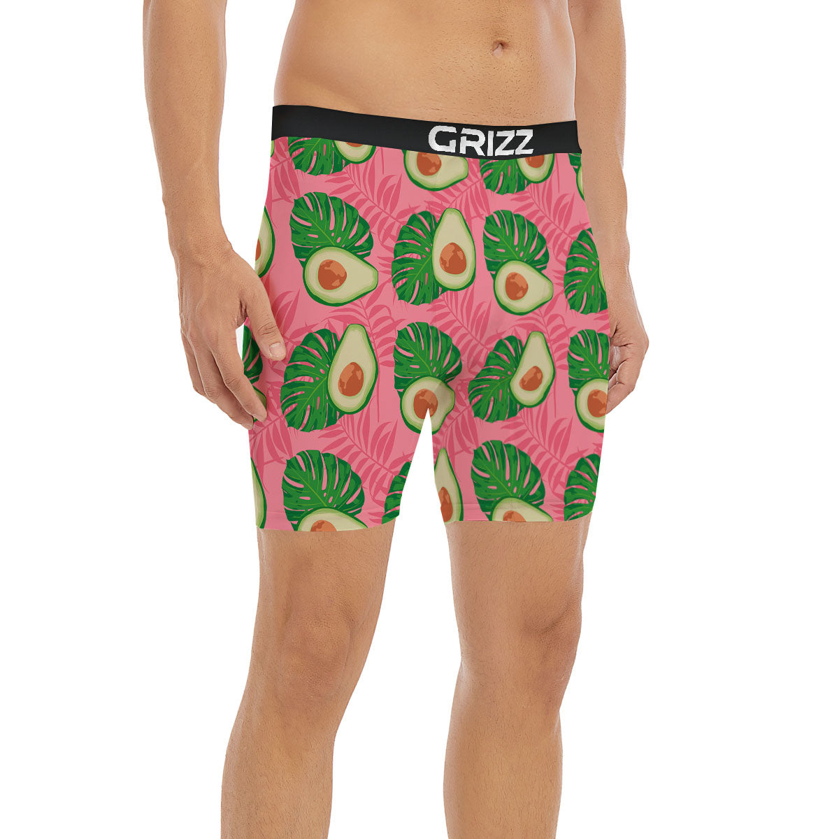 Plam Leaf And Avocado Pink Print Pattern Boxer Briefs-grizzshop