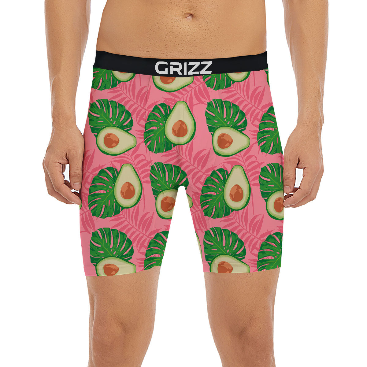 Plam Leaf And Avocado Pink Print Pattern Boxer Briefs-grizzshop