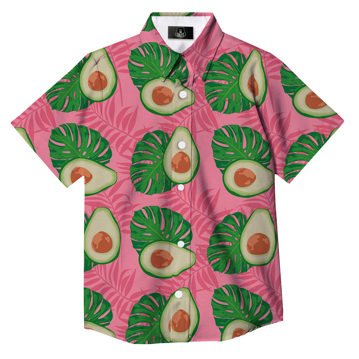 Plam Leaf And Avocado Pink Print Pattern Button Up Shirt-grizzshop