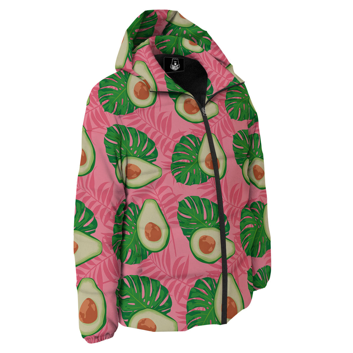 Plam Leaf And Avocado Pink Print Pattern Down Jacket-grizzshop