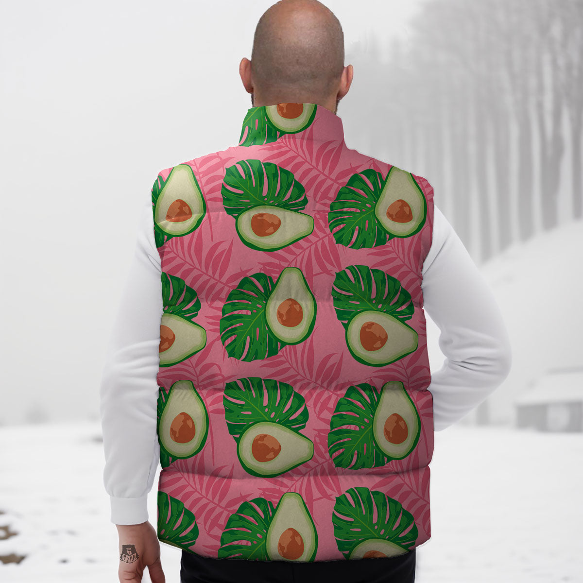 Plam Leaf And Avocado Pink Print Pattern Down Vest