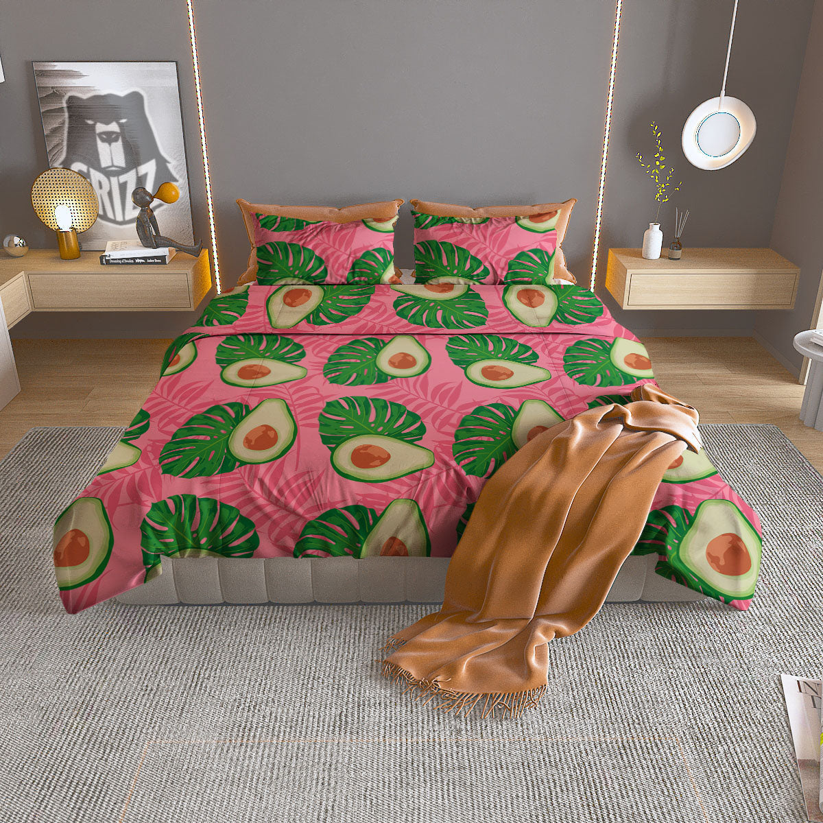 Pineapple Striped Yellow Print Pattern Duvet Cover Bedding Set