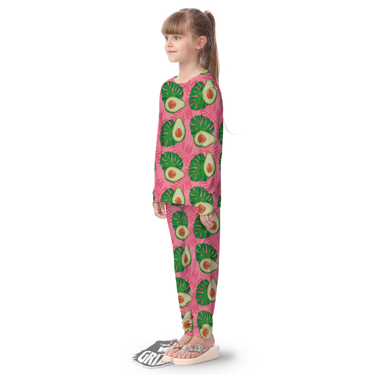 Plam Leaf And Avocado Pink Print Pattern Kid's Pajamas-grizzshop