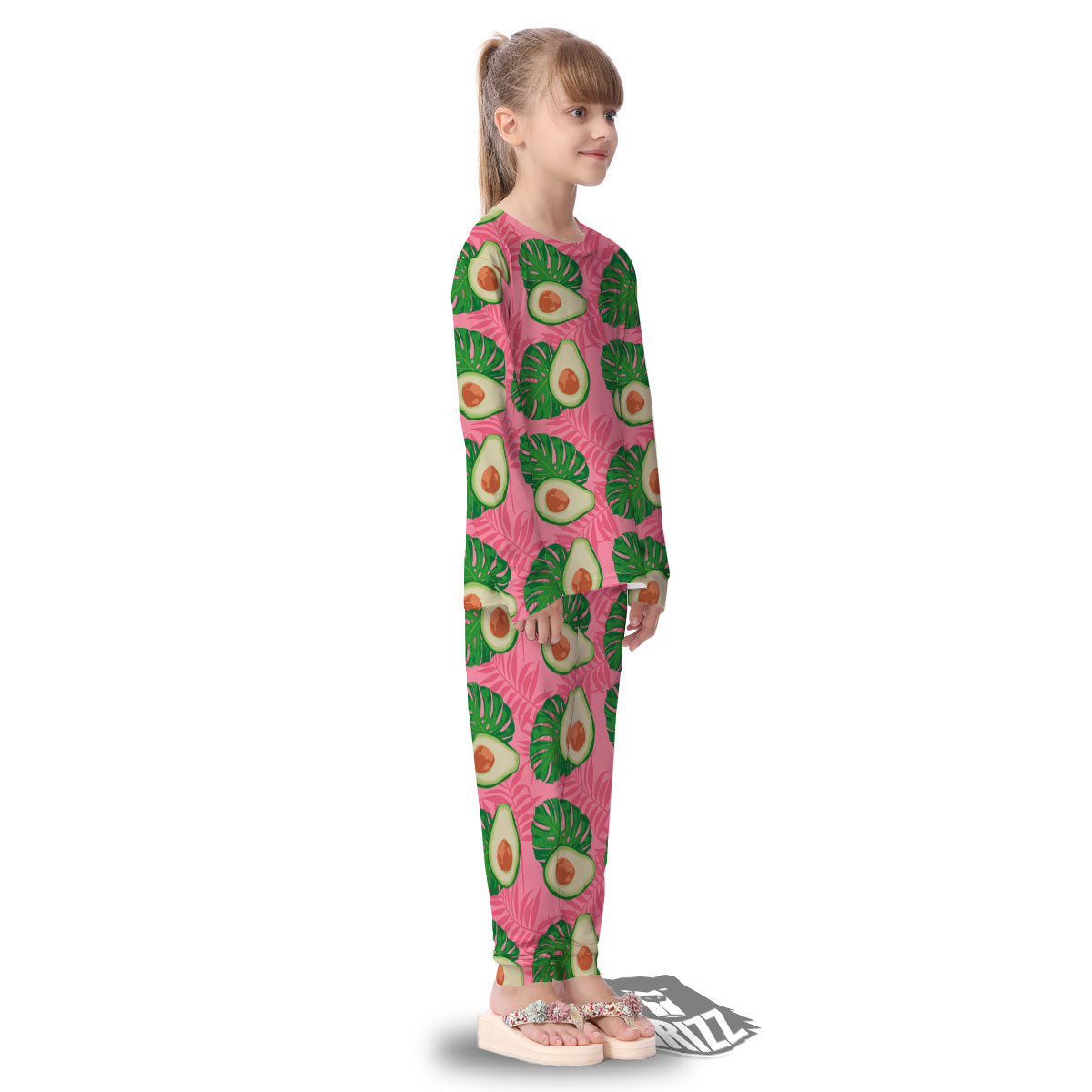 Plam Leaf And Avocado Pink Print Pattern Kid's Pajamas-grizzshop