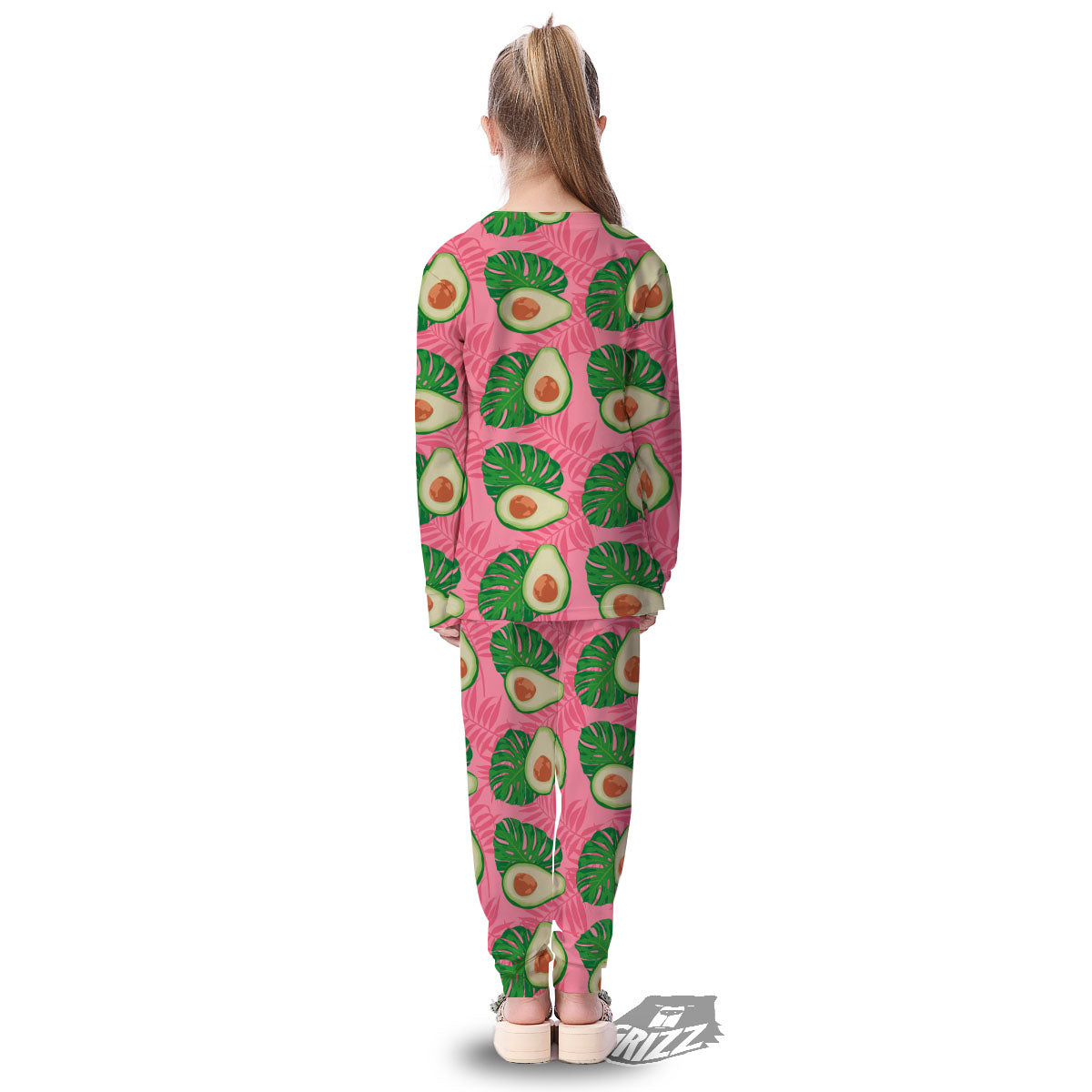 Plam Leaf And Avocado Pink Print Pattern Kid's Pajamas-grizzshop