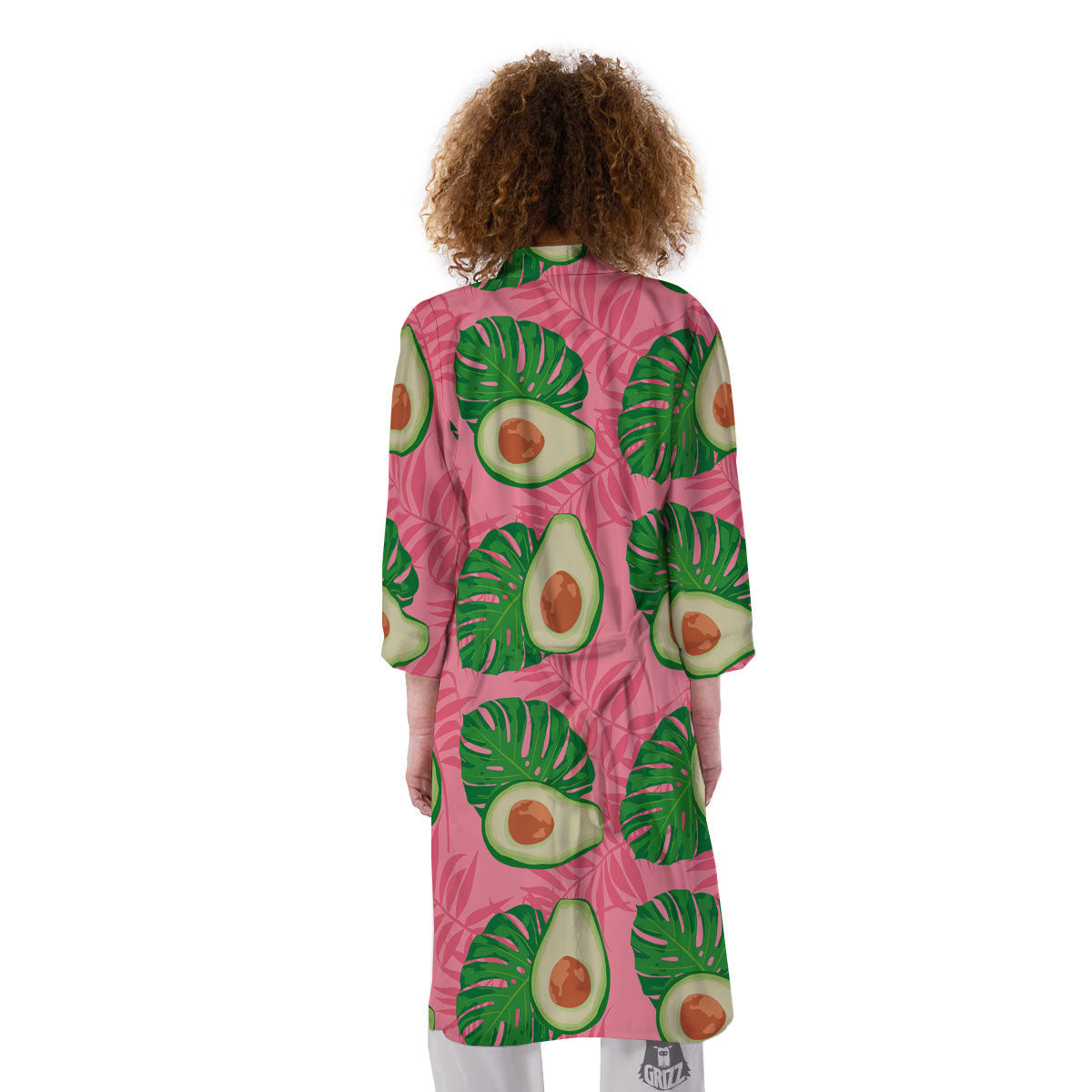 Plam Leaf And Avocado Pink Print Pattern Kimono-grizzshop