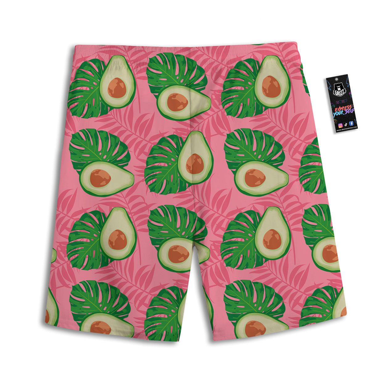 Plam Leaf And Avocado Pink Print Pattern Men's Athletic Shorts