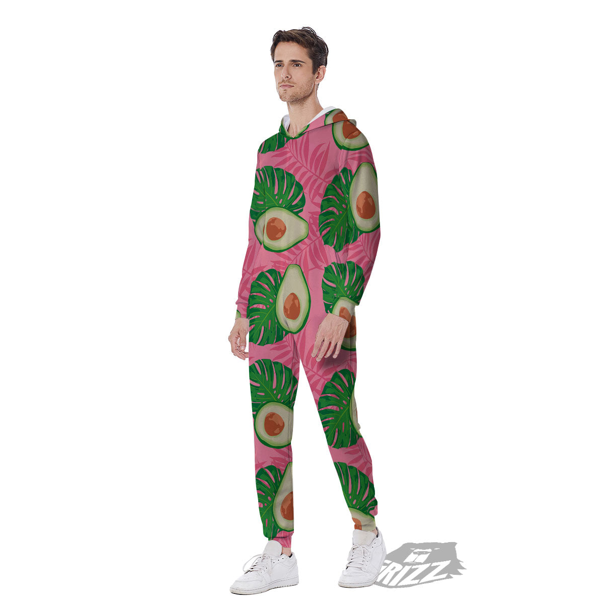 Plam Leaf And Avocado Pink Print Pattern Men's Jumpsuit-grizzshop