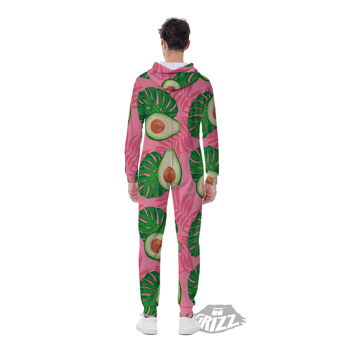 Plam Leaf And Avocado Pink Print Pattern Men's Jumpsuit-grizzshop