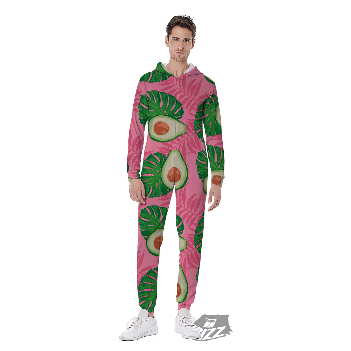 Plam Leaf And Avocado Pink Print Pattern Men's Jumpsuit-grizzshop