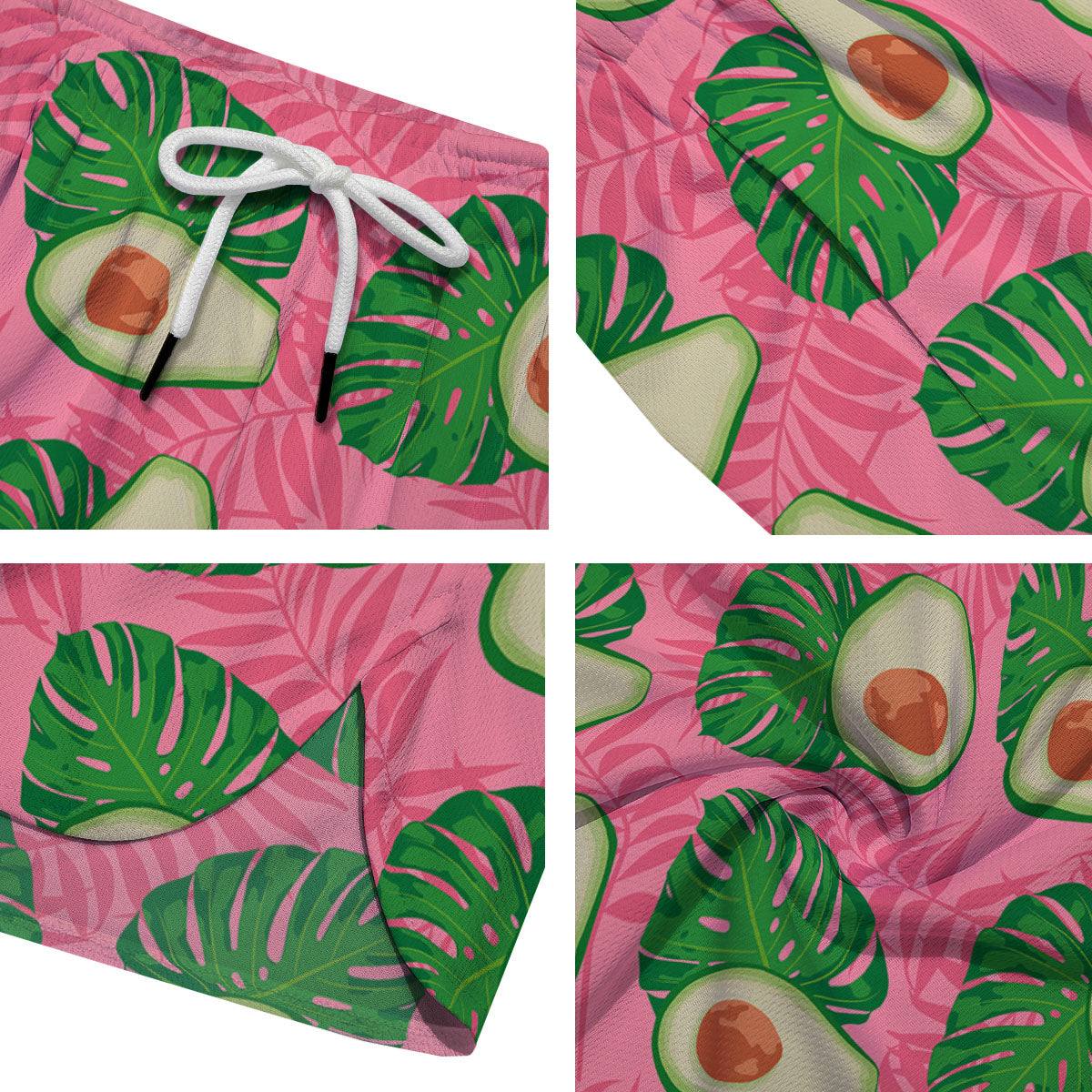Plam Leaf And Avocado Pink Print Pattern Men's Running Shorts-grizzshop