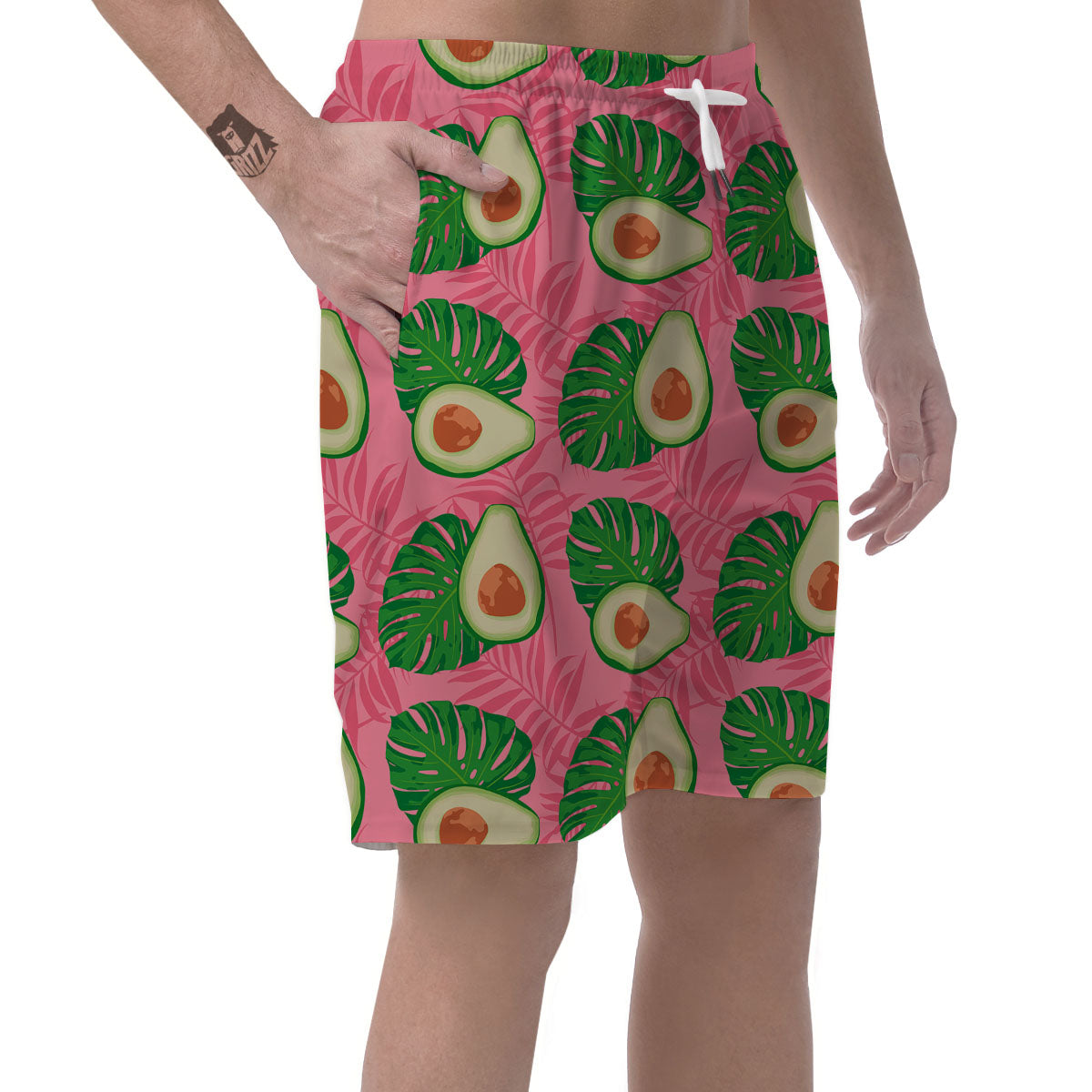 Plam Leaf And Avocado Pink Print Pattern Men's Shorts-grizzshop