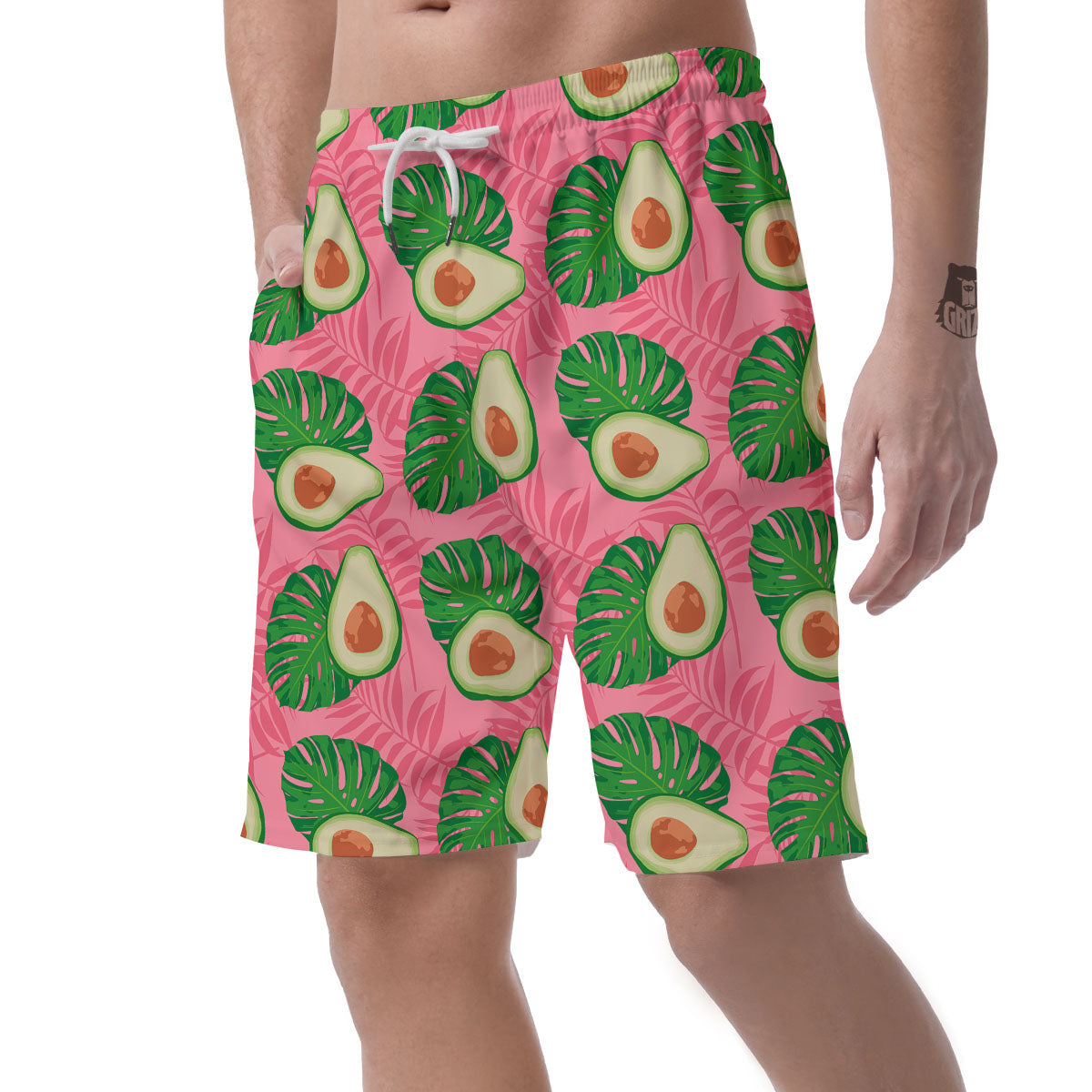 Plam Leaf And Avocado Pink Print Pattern Men's Shorts-grizzshop