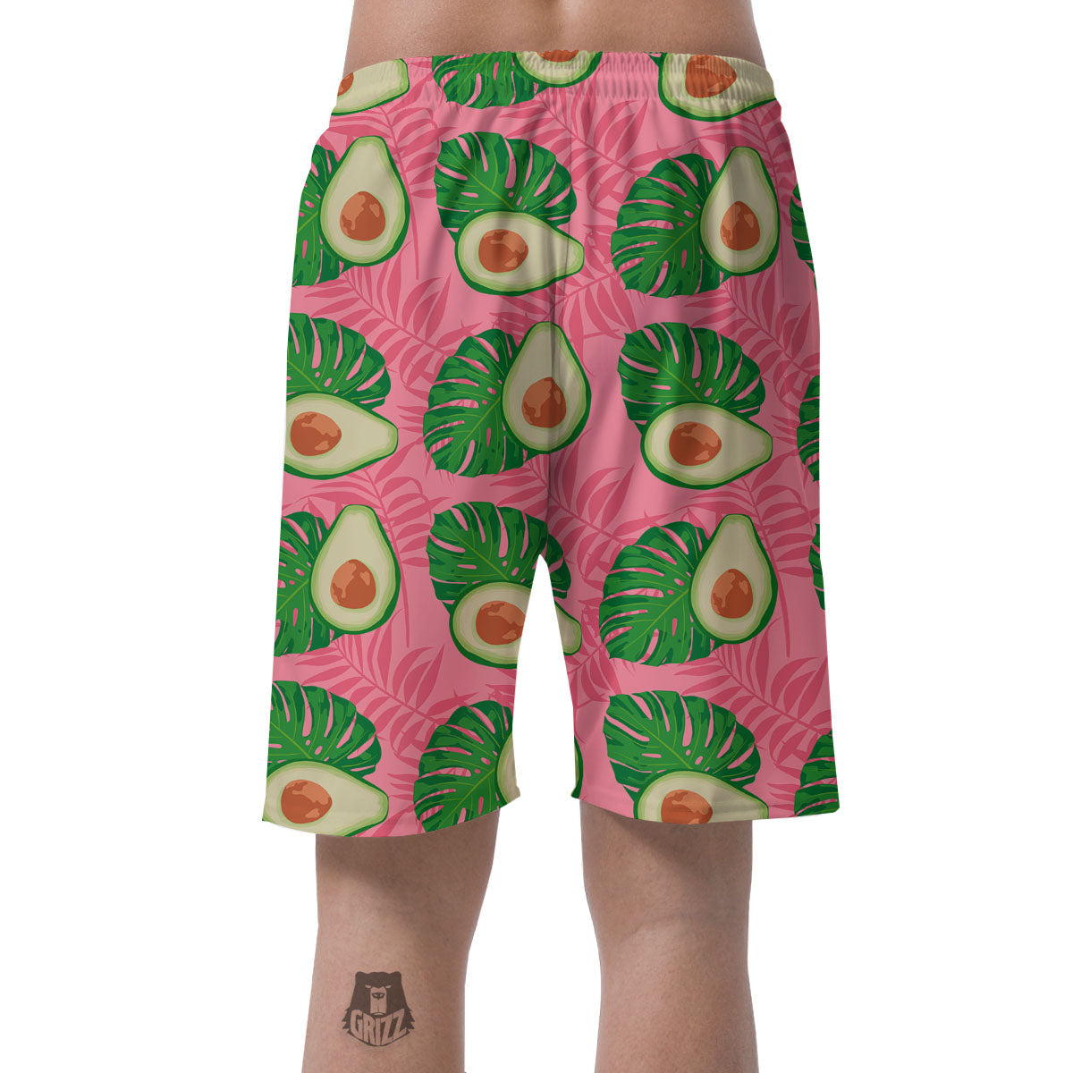 Plam Leaf And Avocado Pink Print Pattern Men's Shorts-grizzshop