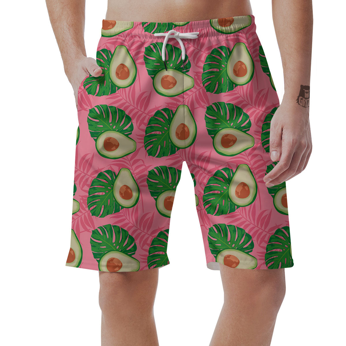 Plam Leaf And Avocado Pink Print Pattern Men's Shorts-grizzshop