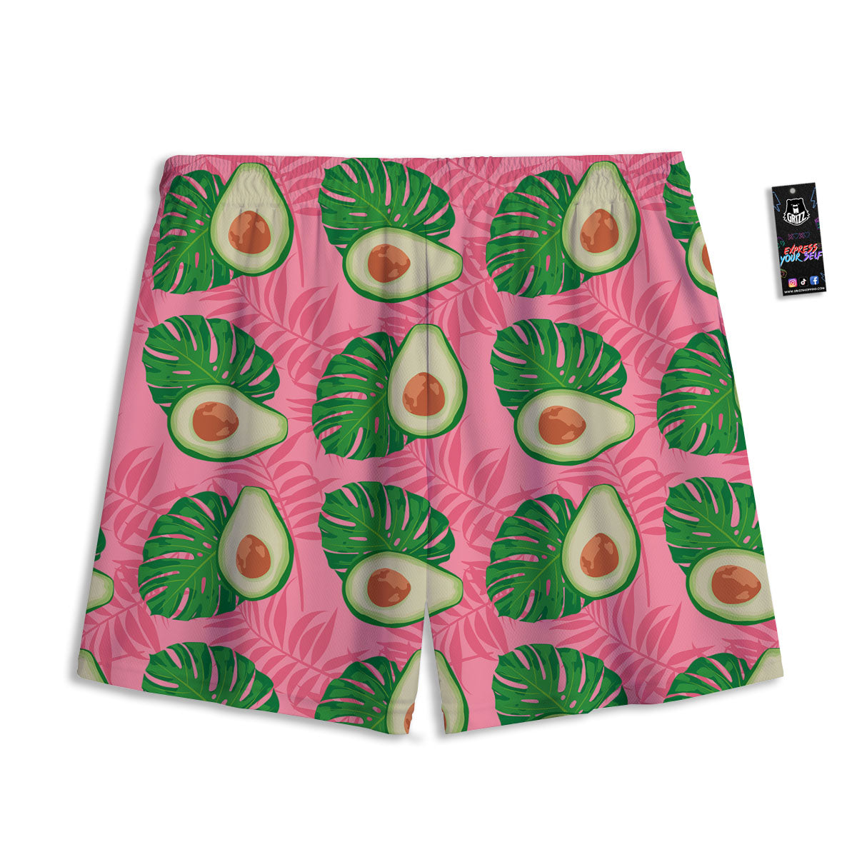 Plam Leaf And Avocado Pink Print Pattern Mesh Shorts