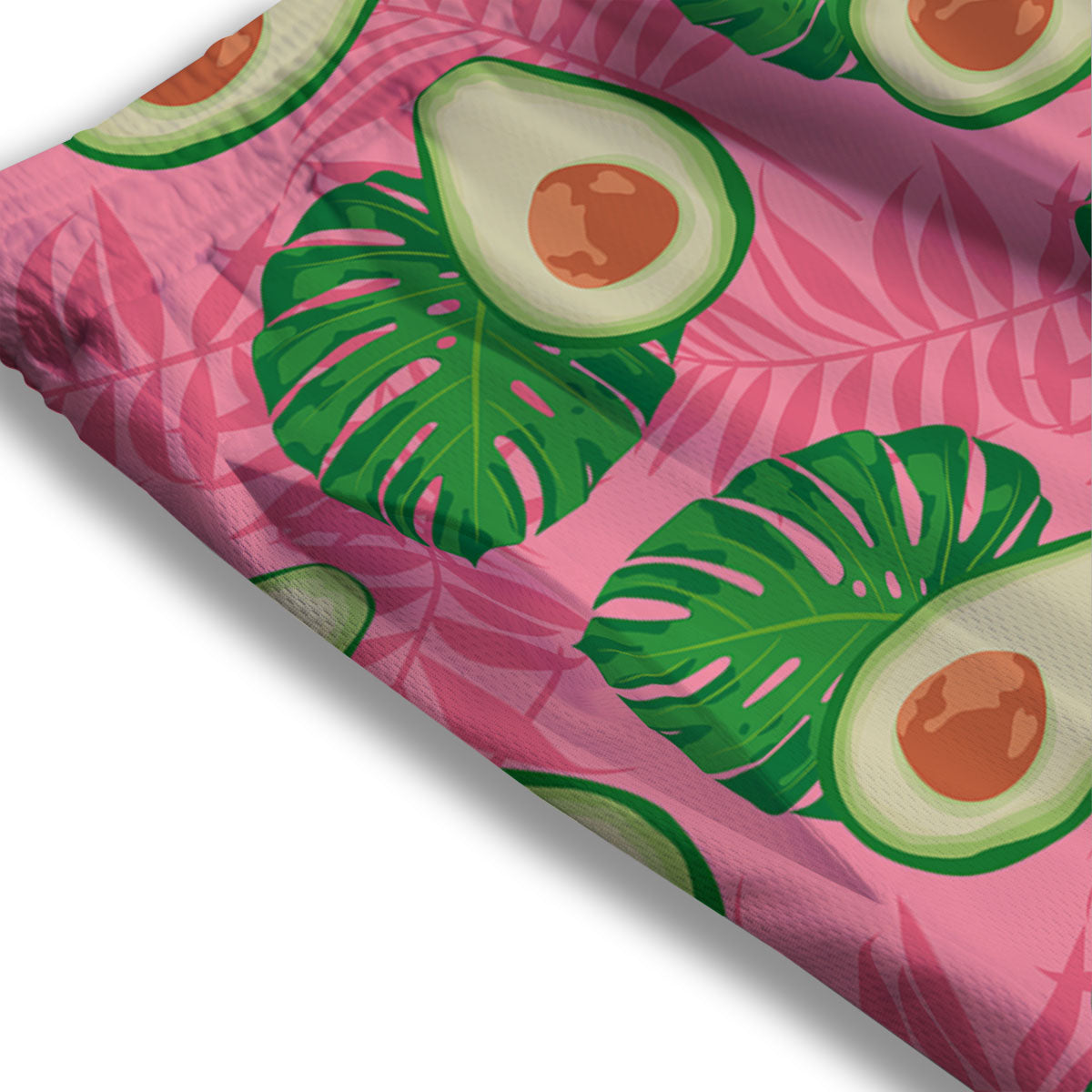 Plam Leaf And Avocado Pink Print Pattern Mesh Shorts