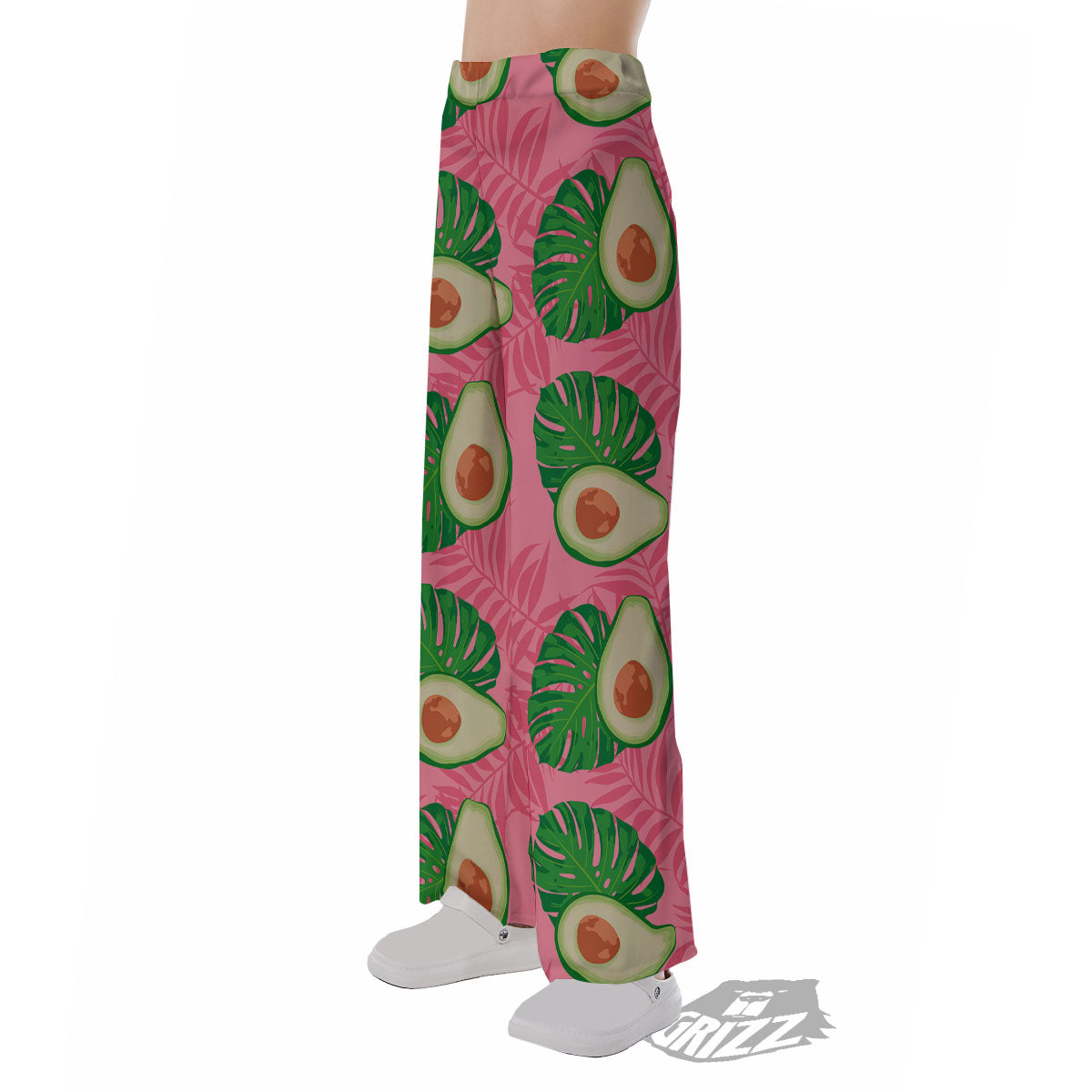 Plam Leaf And Avocado Pink Print Pattern Pajama Pants-grizzshop