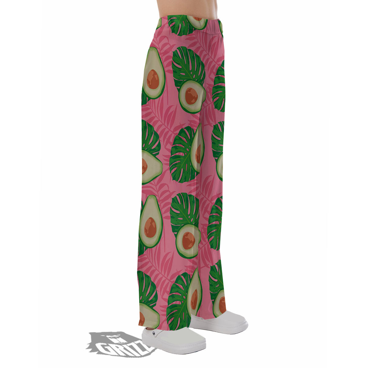 Plam Leaf And Avocado Pink Print Pattern Pajama Pants-grizzshop