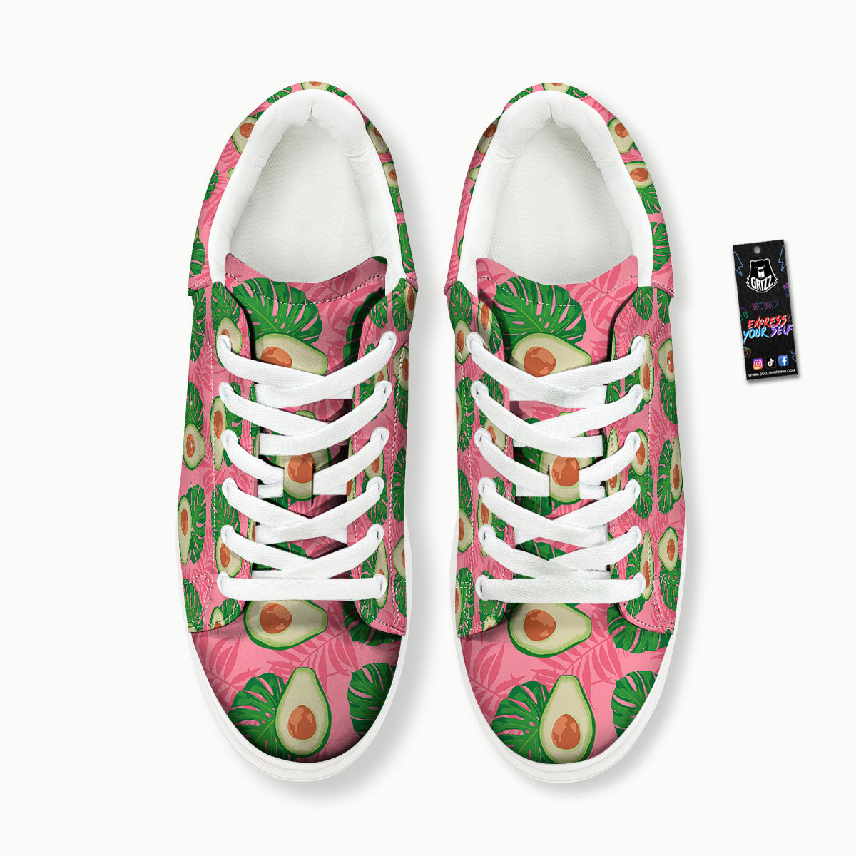 Plam Leaf And Avocado Pink Print Pattern Platform Shoes-grizzshop