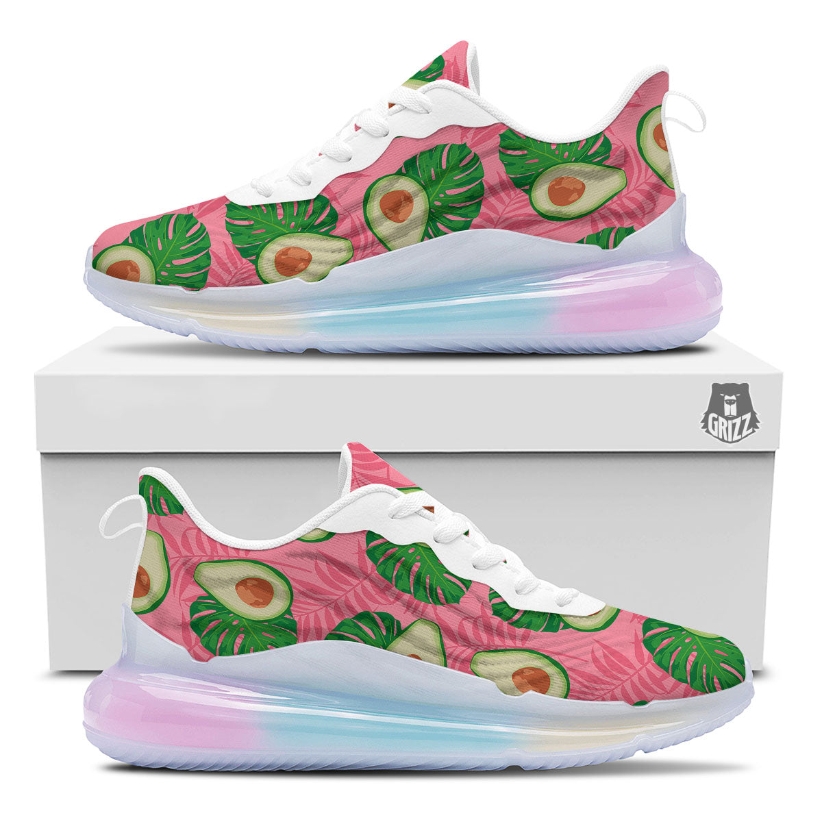 Plam Leaf And Avocado Pink Print Pattern Running Sneakers-grizzshop