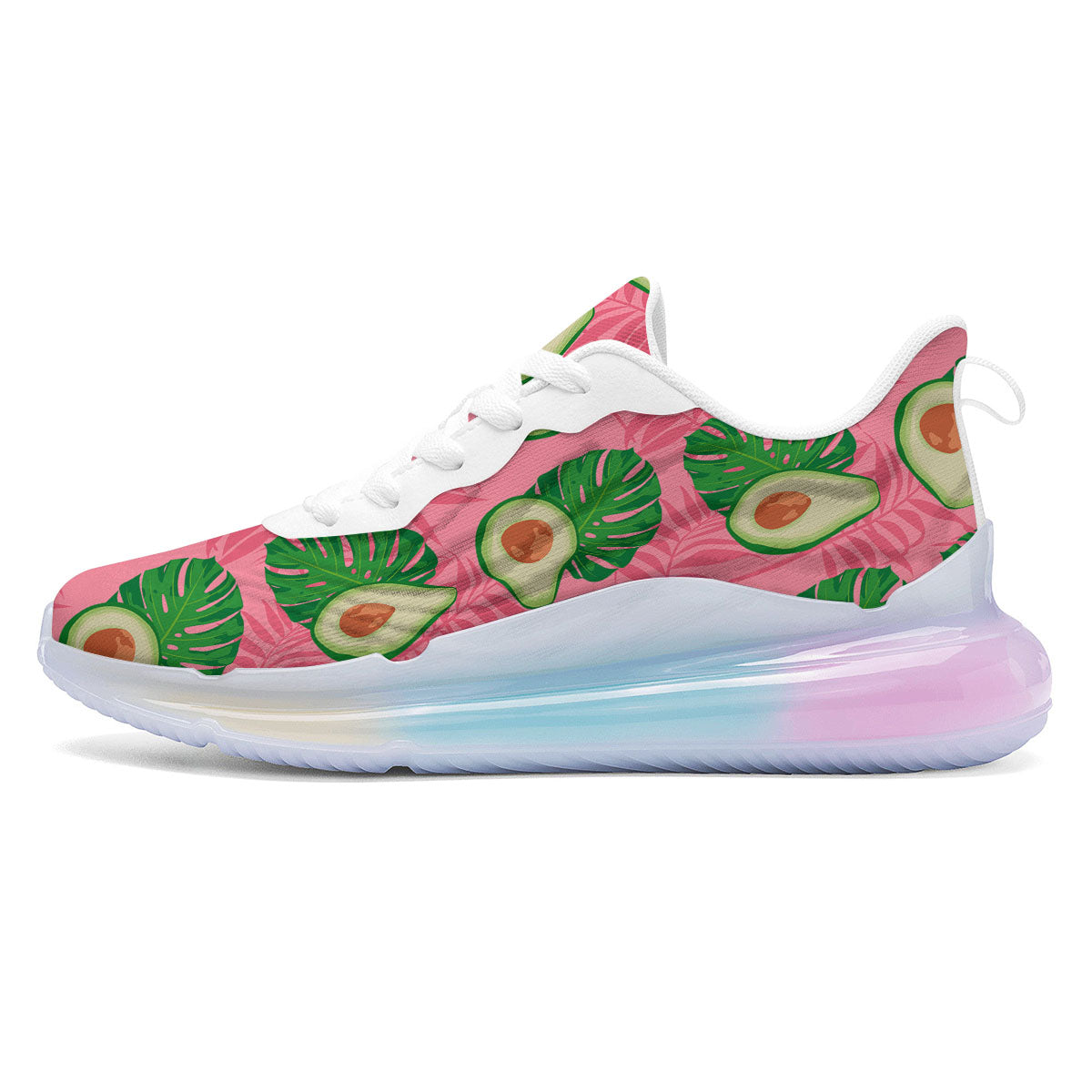 Plam Leaf And Avocado Pink Print Pattern Running Sneakers-grizzshop