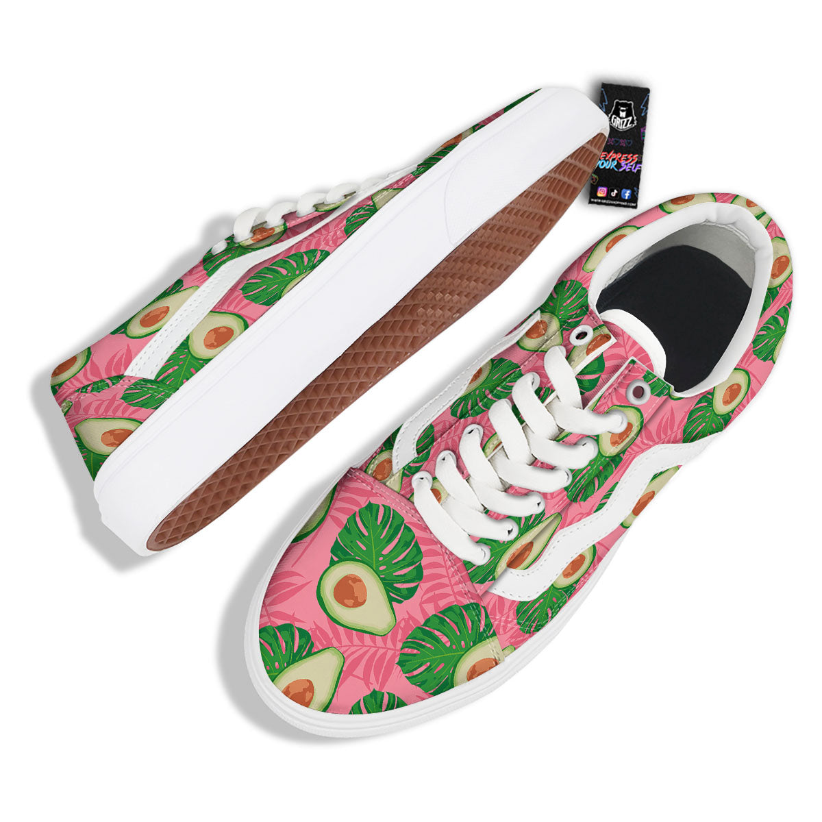 Plam Leaf And Avocado Pink Print Pattern Skate Shoes-grizzshop