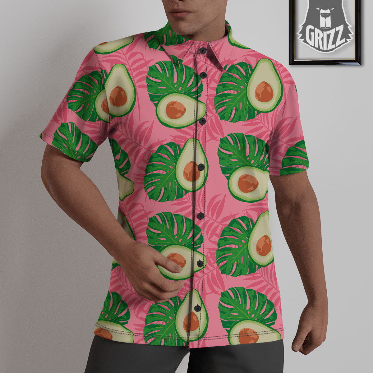 Plam Leaf And Avocado Pink Print Pattern Untucked Shirts-grizzshop