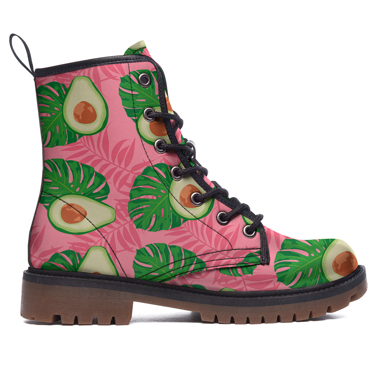 Plam Leaf And Avocado Pink Print Pattern Work Boots-grizzshop