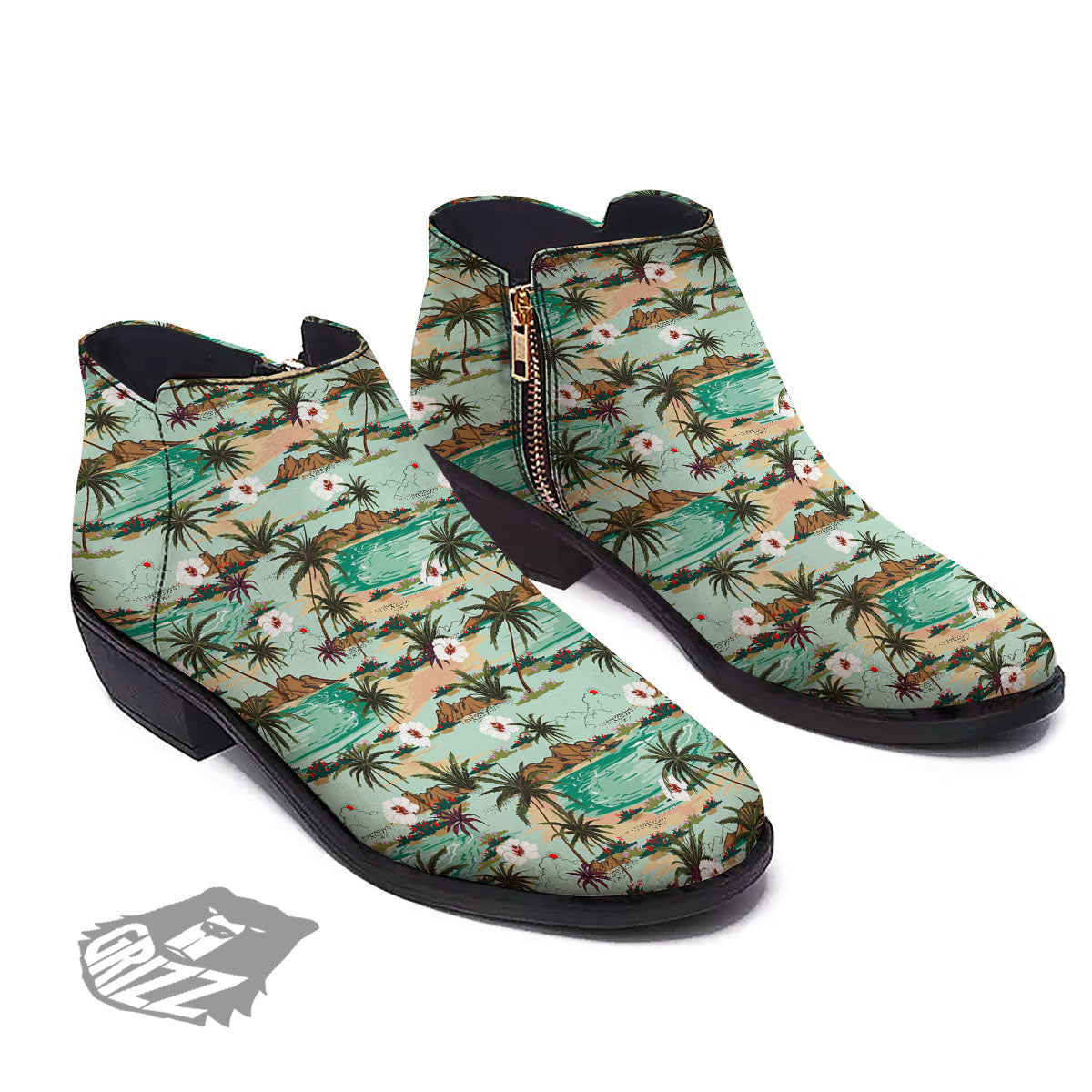 Plam Tree Beach Summer Print Pattern Ankle Boots-grizzshop