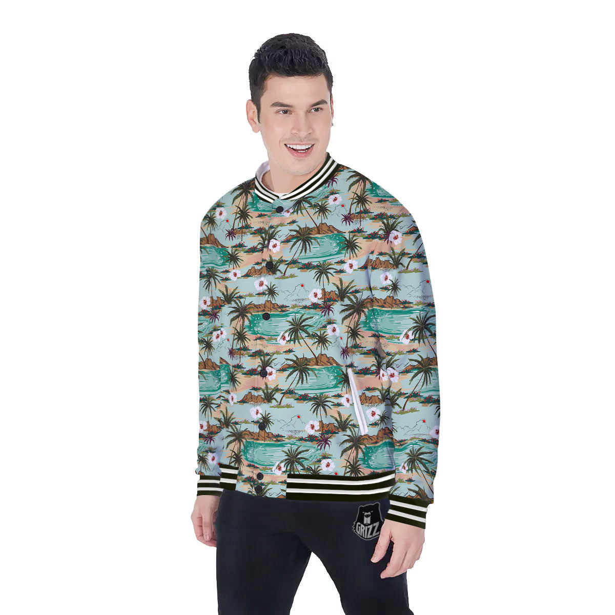 Plam Tree Beach Summer Print Pattern Baseball Jacket-grizzshop