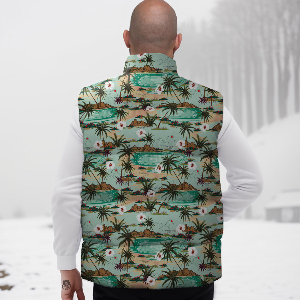 Plam Tree Beach Summer Print Pattern Down Vest-grizzshop