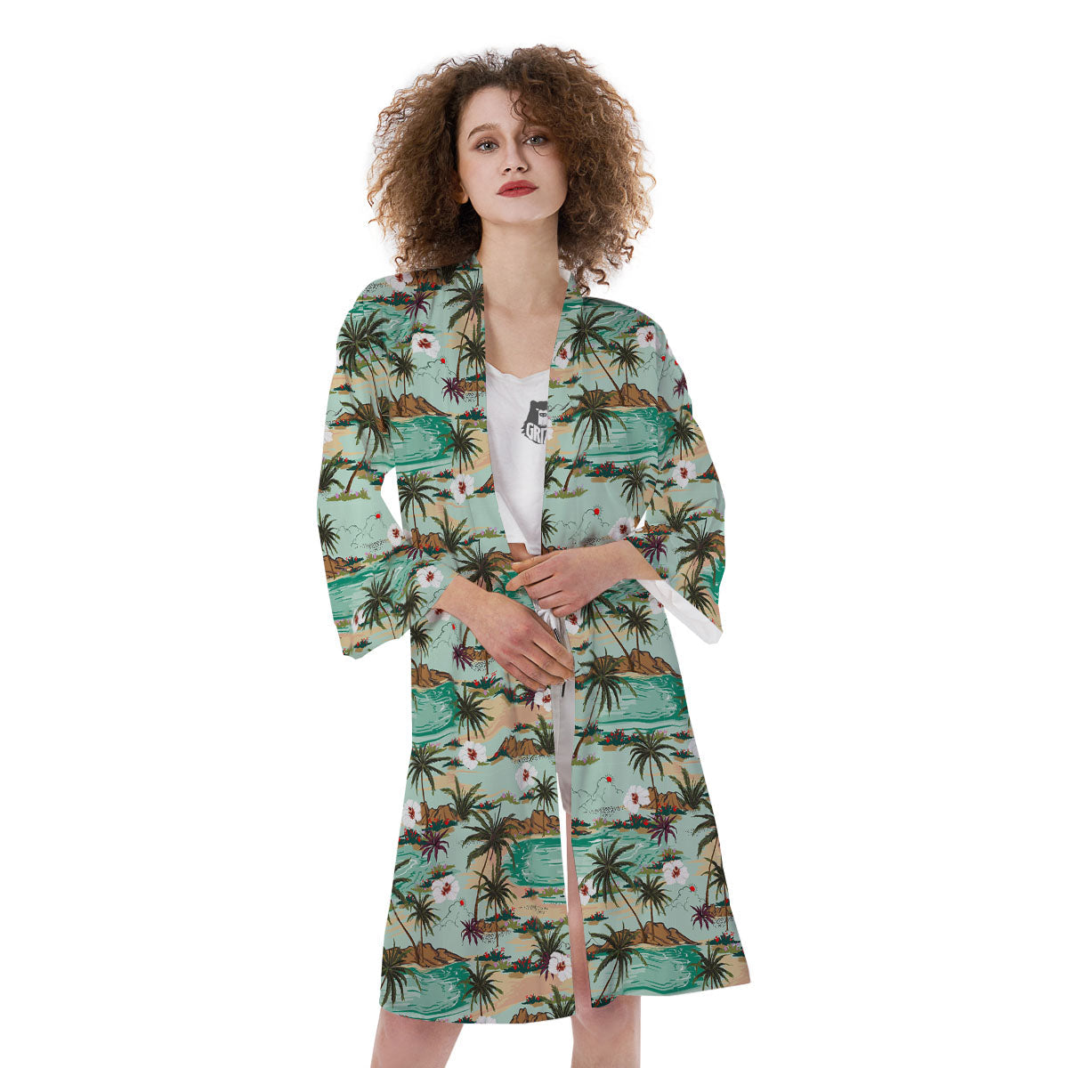 Plam Tree Beach Summer Print Pattern Kimono-grizzshop