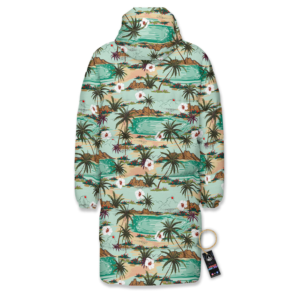 Plam Tree Beach Summer Print Pattern Long Down Jacket-grizzshop
