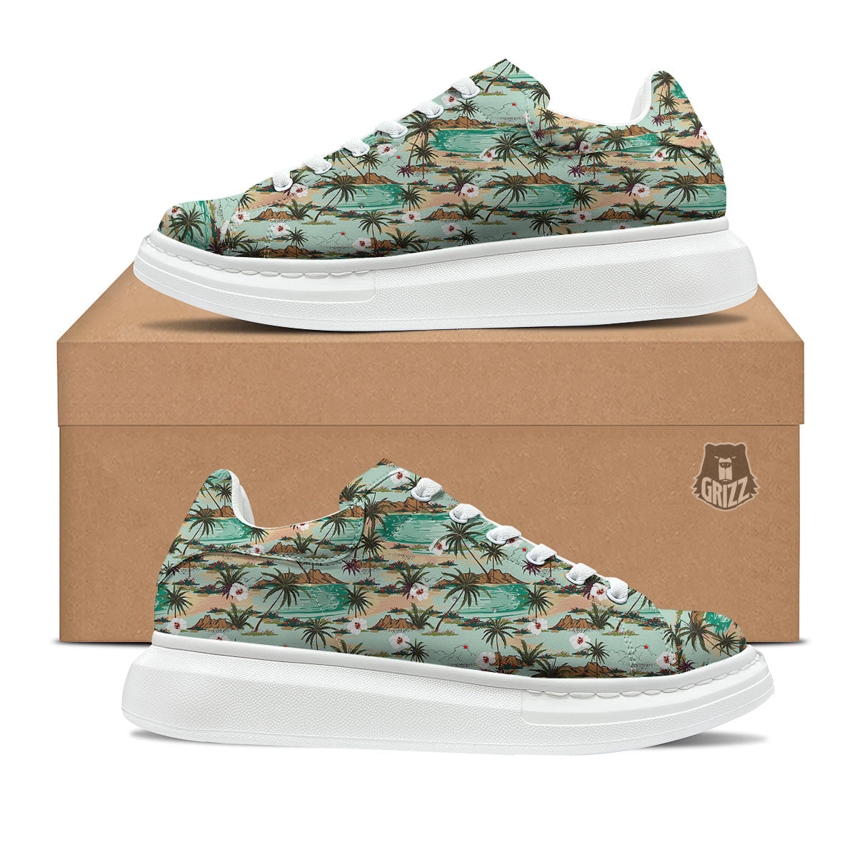 Plam Tree Beach Summer Print Pattern Platform Shoes-grizzshop