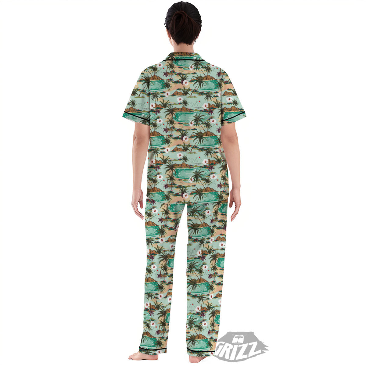 Plam Tree Beach Summer Print Pattern Women's Pajamas Set-grizzshop