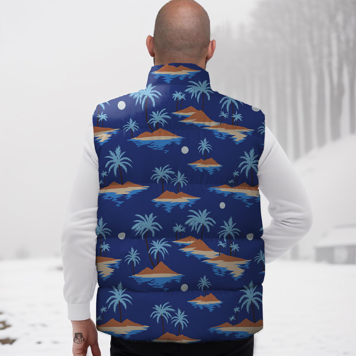 Plam Tree Beach Vintage Print Pattern Down Vest-grizzshop