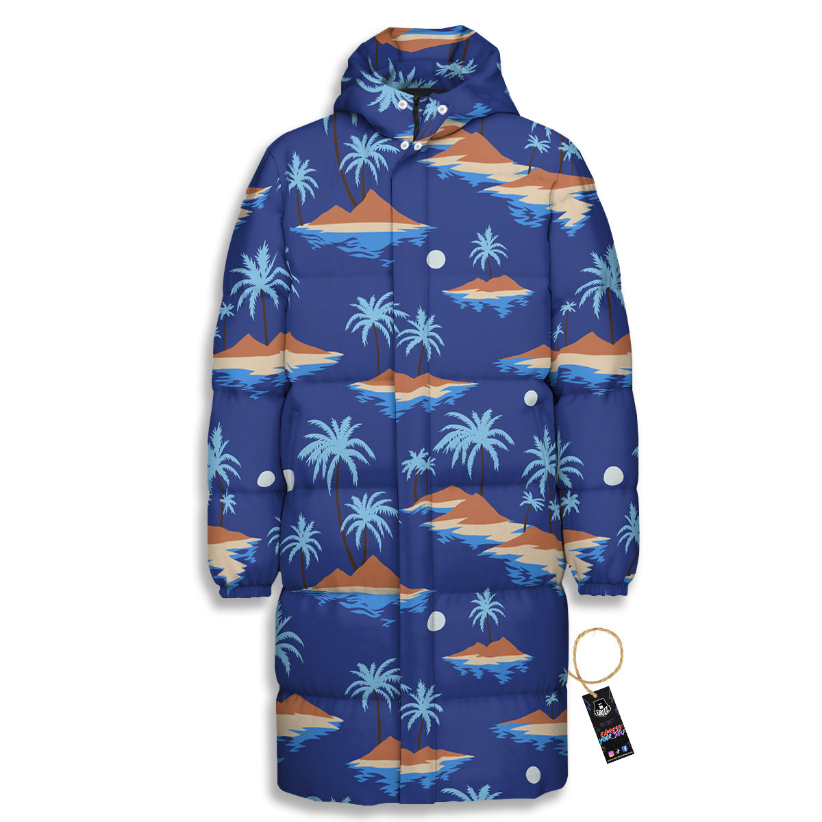 Plam Tree Beach Vintage Print Pattern Long Down Jacket-grizzshop