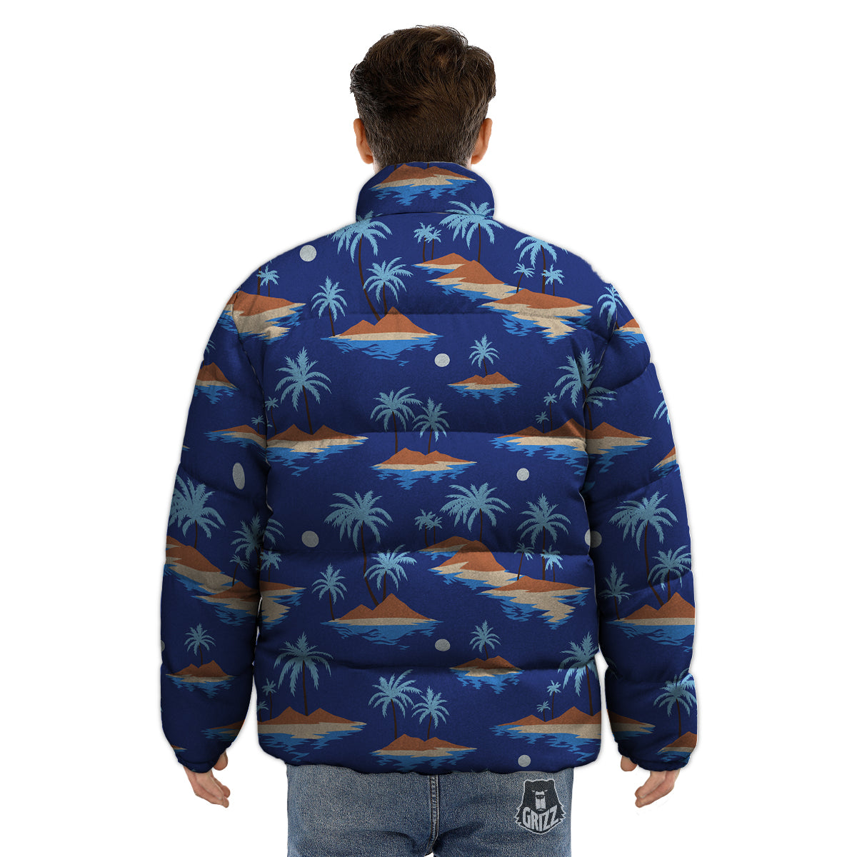 Plam Tree Beach Vintage Print Pattern Puffer Jacket-grizzshop