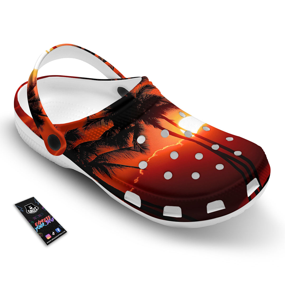 Plam Tree Sunset Tropical Print Clog-grizzshop