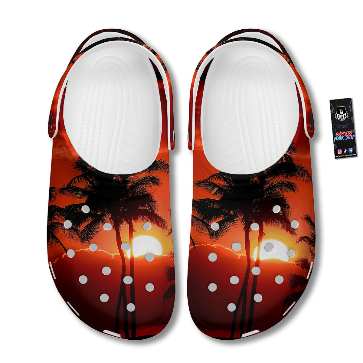 Plam Tree Sunset Tropical Print Clog-grizzshop