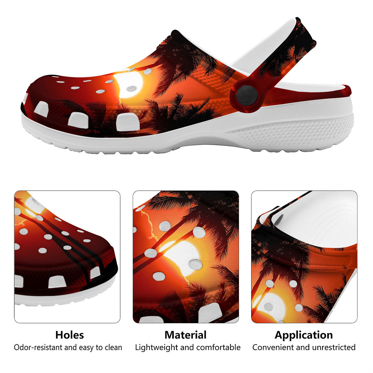 Plam Tree Sunset Tropical Print Clog-grizzshop